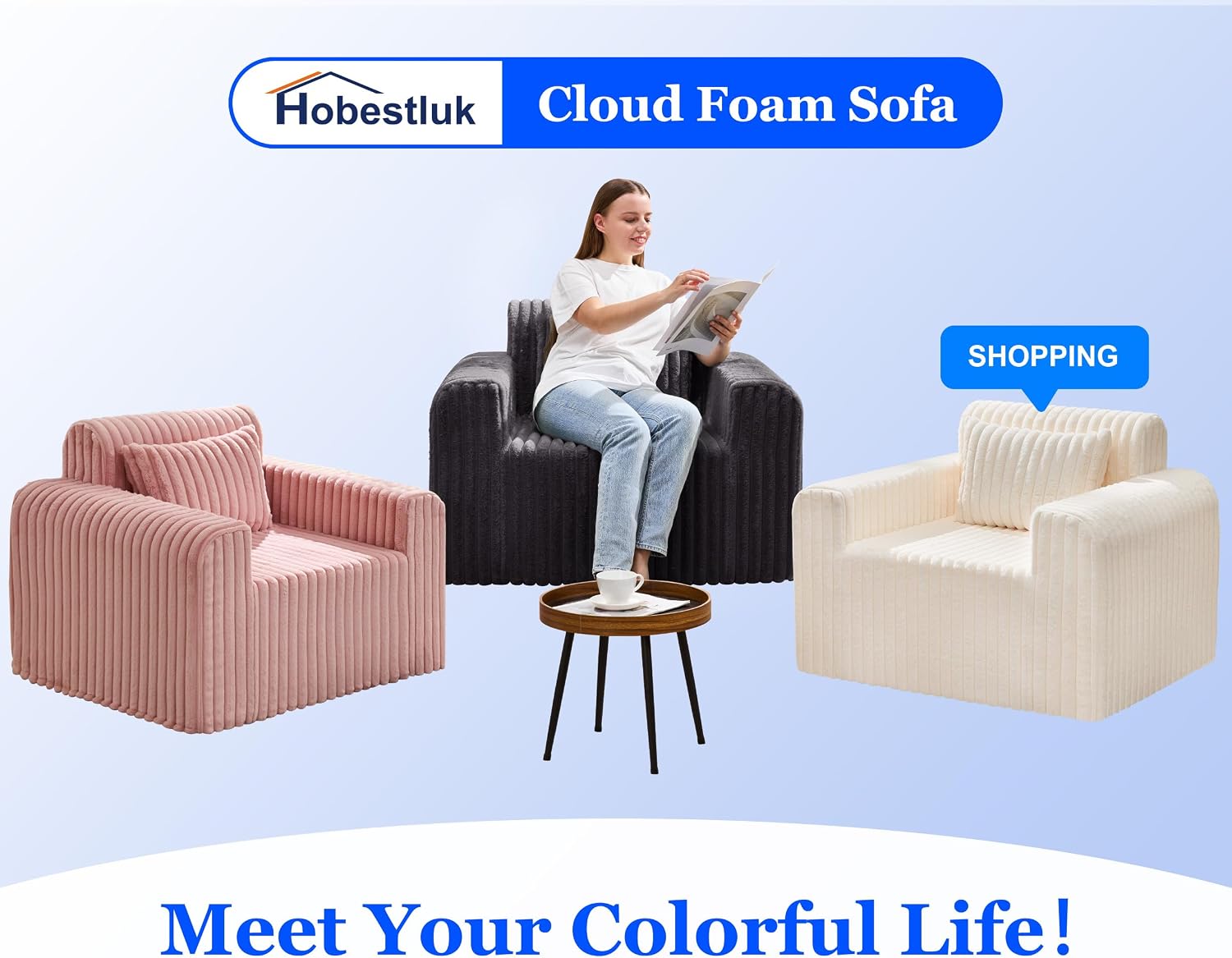 Hobestluk Single Sofa Foam Couch Sofa for Small Spaces Comfy Sofas with Removable Cover Furry Couch with Pillows for Living Room, Bedroom, Apartment, Office (Dark Grey, Standard)