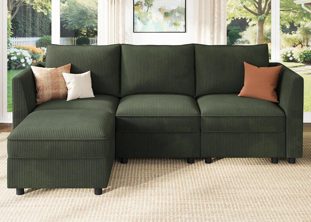 HONBAY Modular Sectional Sofa with Storage L Shaped Sectional Sofa, Convertible Couches for Living Room - Green