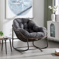 Outside Rattan Rocking Chair with Wicker Cushion, Oversized Lounge Papasan Chair, Outdoor Camping Chairs Patio Furniture for Garden, Balcony, Front Porch & Living Room, Grey2