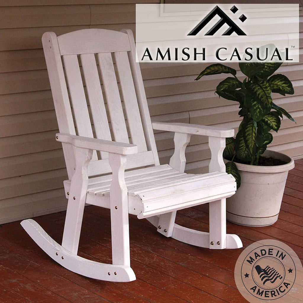 Amish Heavy Duty 600 Lb Mission Pressure Treated Rocking Chair (Semi-Solid White Stain)