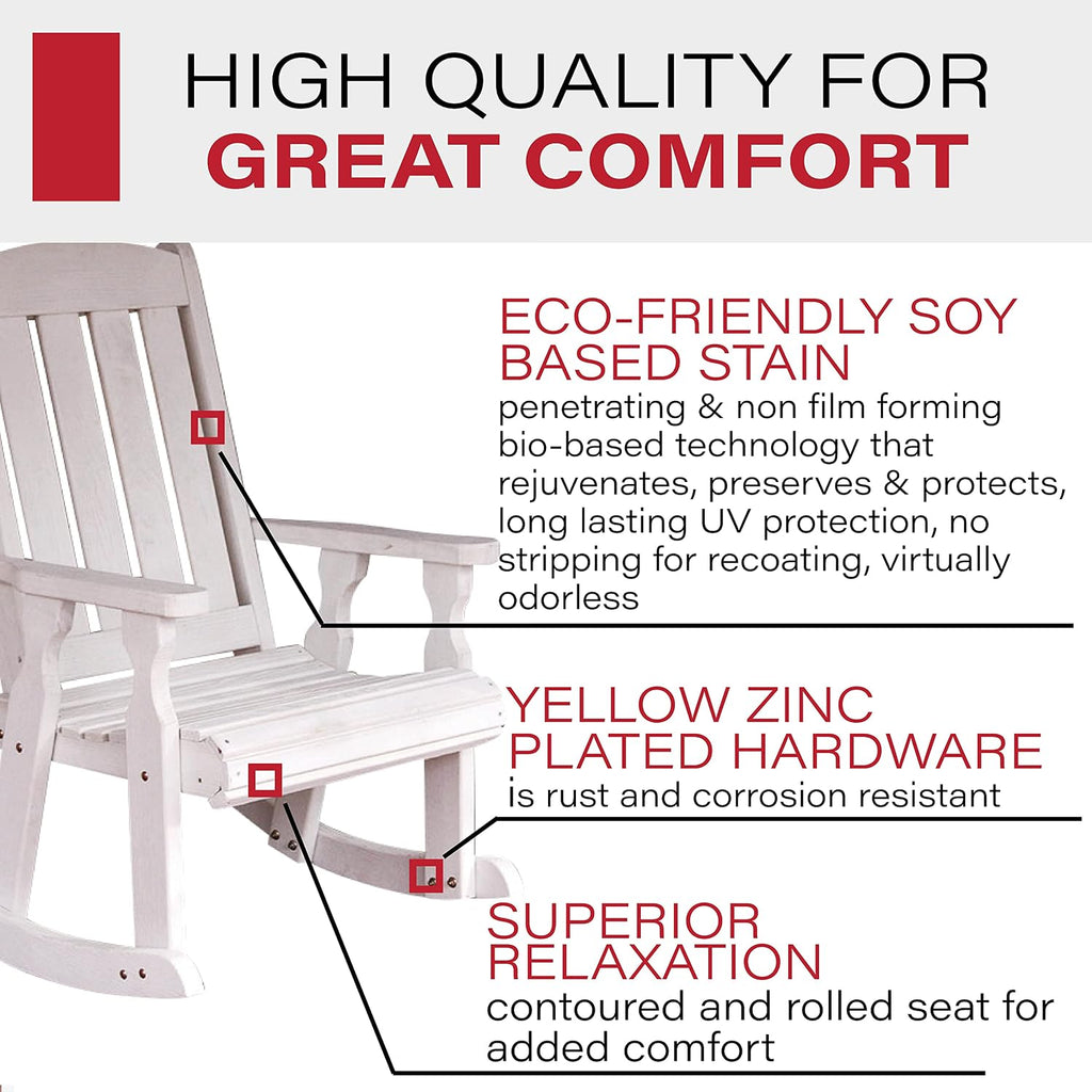 Amish Heavy Duty 600 Lb Mission Pressure Treated Rocking Chair (Semi-Solid White Stain)