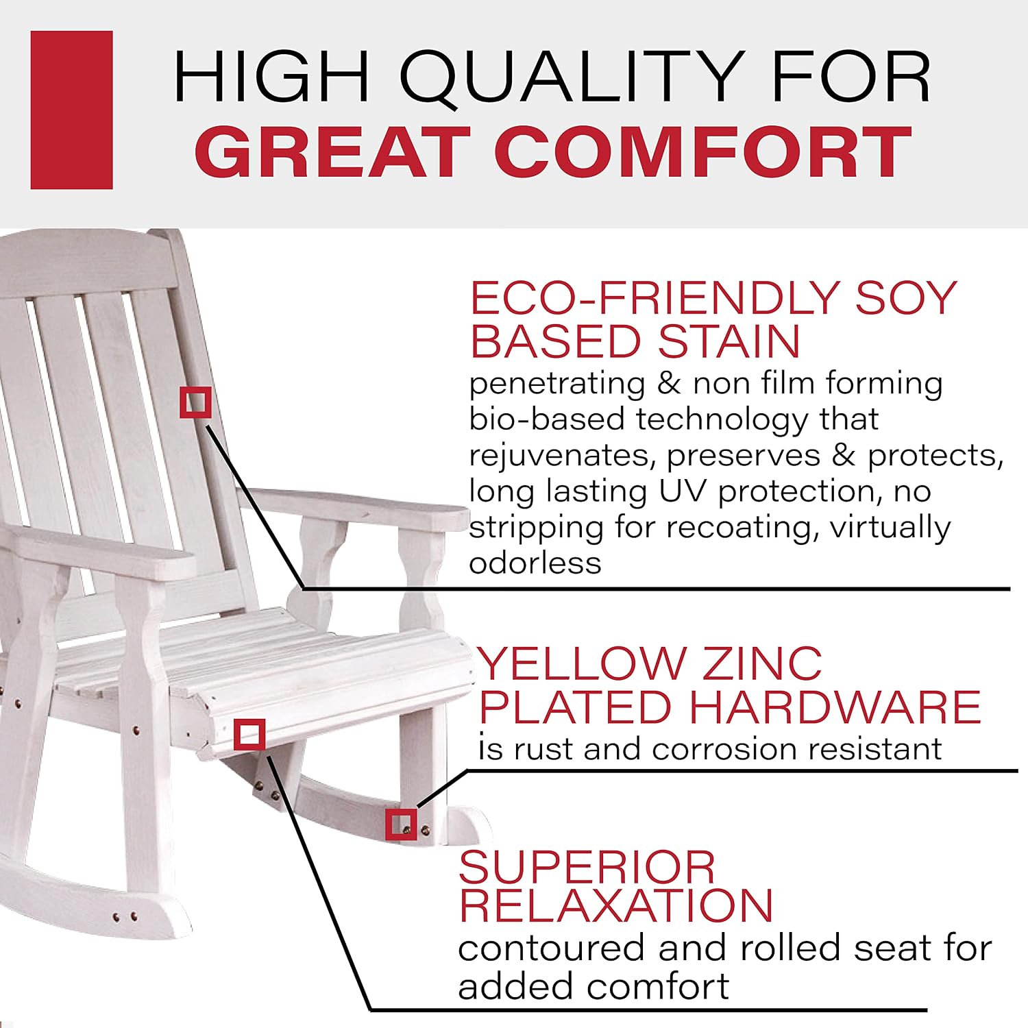 Amish Heavy Duty 600 Lb Mission Pressure Treated Rocking Chair (Semi-Solid White Stain)