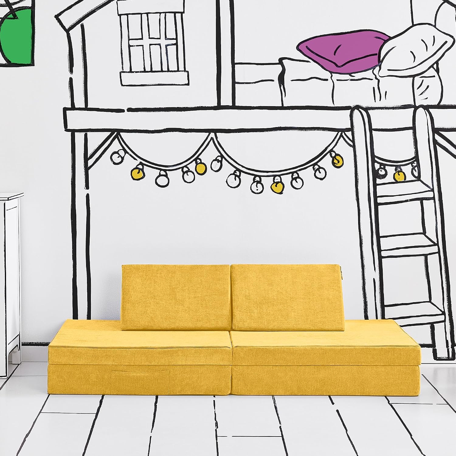 Yourigami Kids and Toddler Play Couch, Convertible Folding Sofa, Durable Foam Modular Design, Sunflower Yellow XL