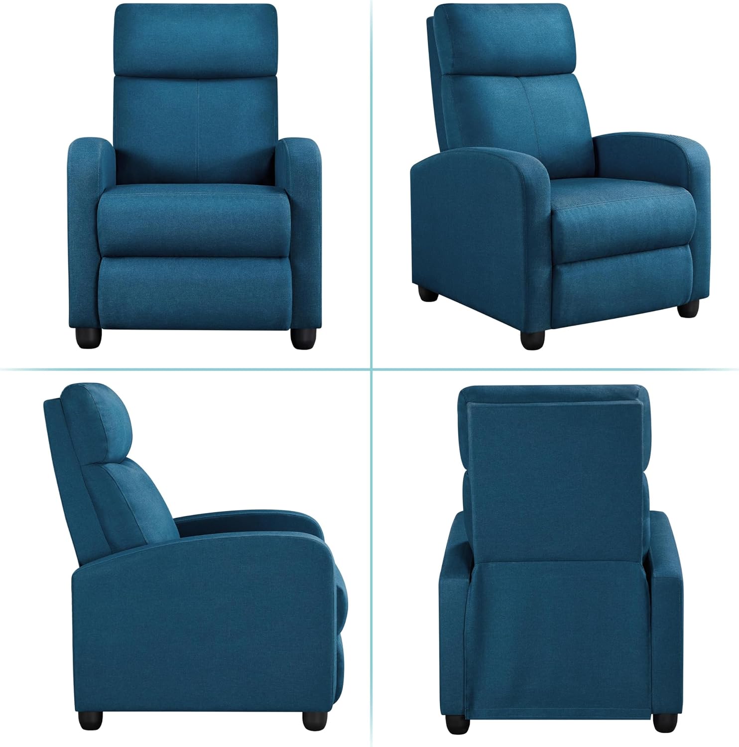 Yaheetech Recliner Chair Fabric Recliner Sofa with Lumbar Support High-Density Foam & Pocket Springs, Home Theater Seating Push Back Armchair for Living Room Blue