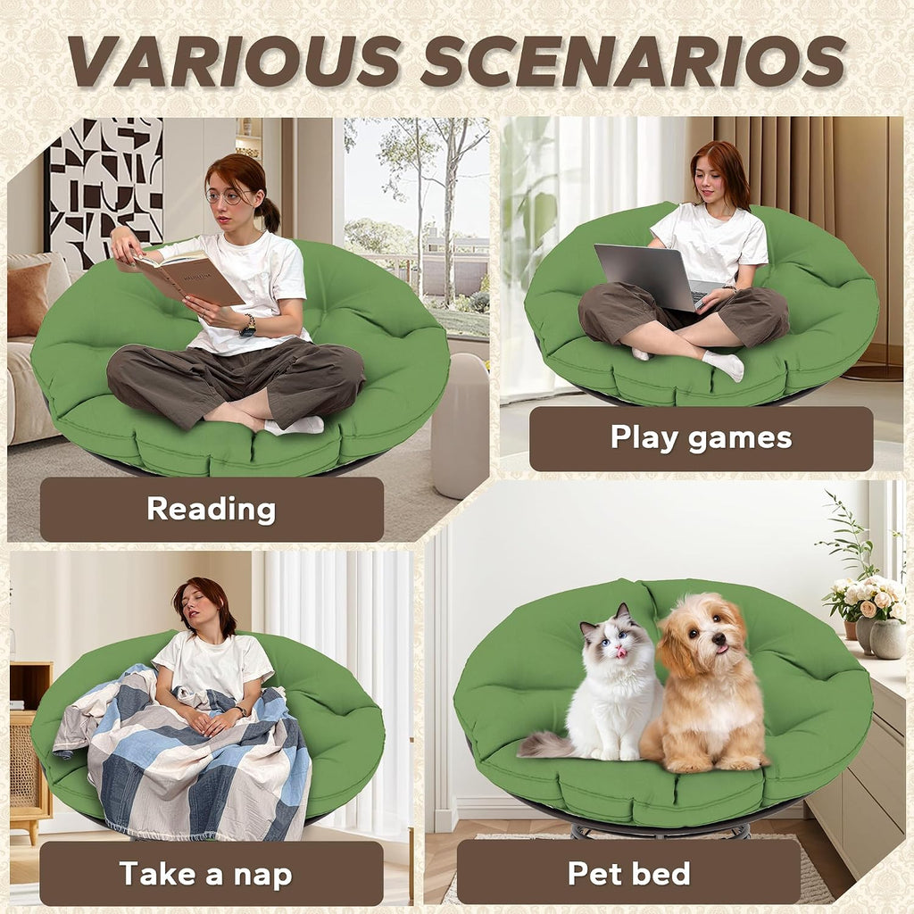 46'' Large Size Papasan Chair (Non-Swivel) with Cushion and Frame, Lazy Chair for Living Room and Bedroom, Green