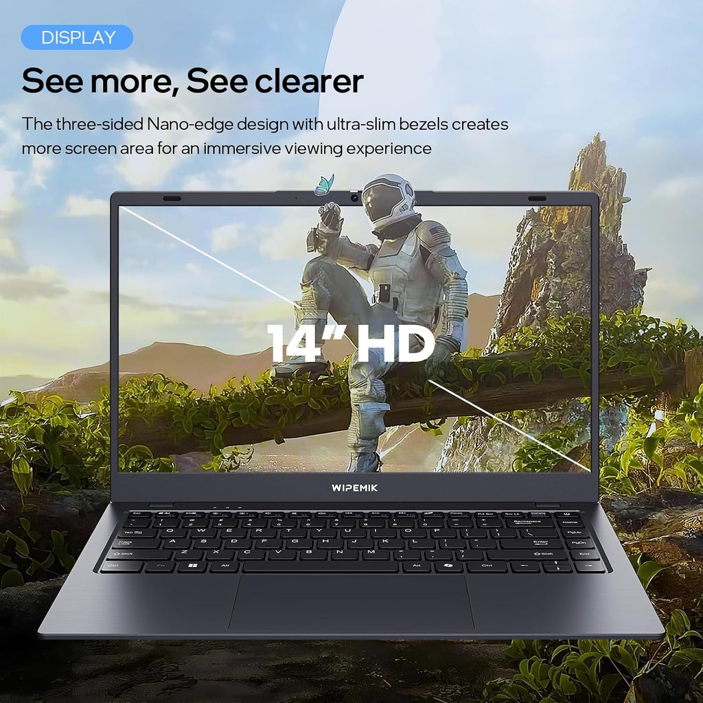 14 Inch Laptop Computer, 8GB RAM Laptop 128GB SSD, Quad-Core N5095 Processor, Win 11 Pro Laptop with HD Display, 2.4G/5G WiFi, Webcam, BT