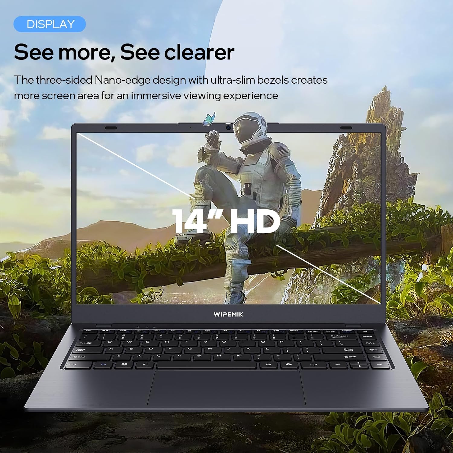 14 Inch Laptop Computer, 8GB RAM Laptop 128GB SSD, Quad-Core N5095 Processor, Win 11 Pro Laptop with HD Display, 2.4G/5G WiFi, Webcam, BT
