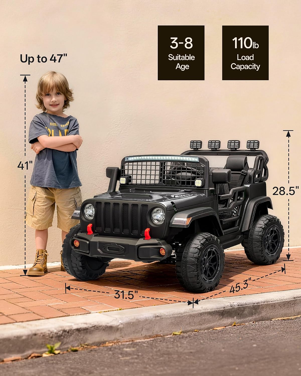 Outfunny 2 Seater Ride on Car Toy, 12V Electric Car for Kids 4-8 with Remote Control, Capacity 110 lb, LED Light - Black