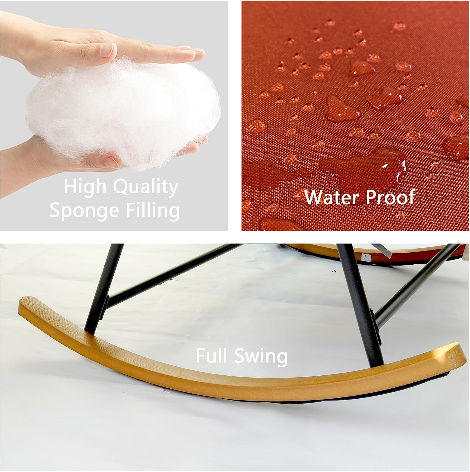 Double Outdoor Papasan Rocking Chair, Oversized Papasan Loveseat with 6' Weatherproof Cushion & PE Rattan Frame, All-Weather Patio Furniture for 2 Adults,Red