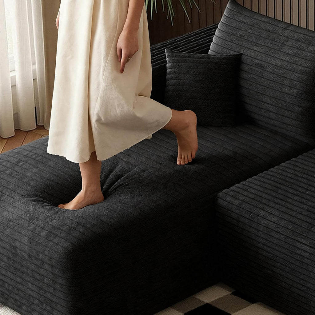 96''Sectional Couches for Living Room,Modern Modular Sectional Sofa,Upholstered Boneless Couch Comfy Cloud Couch with L Shaped Chaise (Black, Upgrade-96''W Left Facing Chaise+Ottoman)