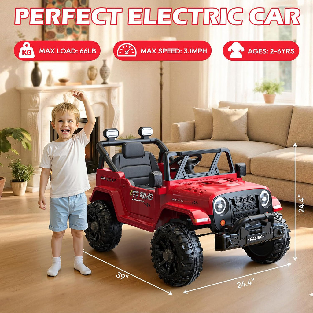 ARBELI 12V Ride On Truck Car with Remote Control, Kids Electric Vehicles with Bluetooth Music, Horn, 3 Speeds, 4 LED Lights, Soft Start, Ride on Toys for Toddler Boys & Girls (Red)