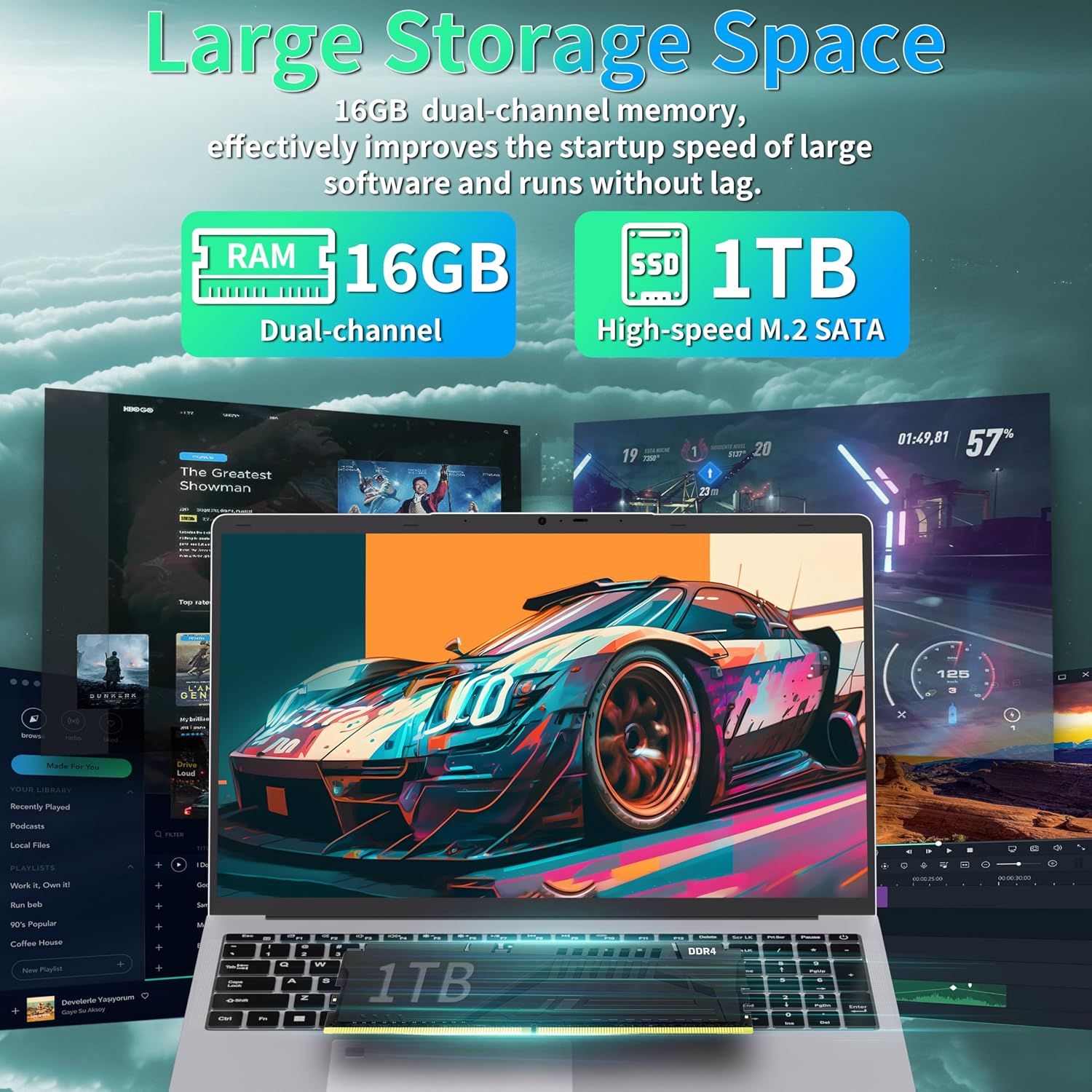 17.3 inch FHD IPS Laptop Computer, 16GB RAM 1TB SSD, 6500Y CPU(Up to 3.4GHz, Beat N5095), Win 11 Pro, Backlit Keyboard, Fingerprint, HDMI, USB-C,BT 5.0/WiFi,180° View,for Business Students