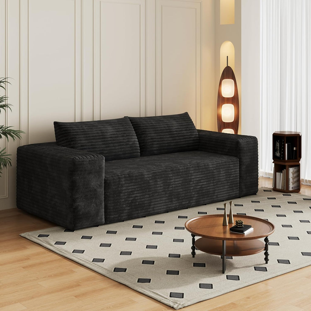 Eafurn Memory Foam Boneless Loveseat Sofa Couch, 3-Seater Upholstered Sofa with Corduroy Fabric and Wider Armrest, No Assembly Sofa for Living Room, Bedroom & Apartment | Sturdiness, Breathable material, Sofa in A Box