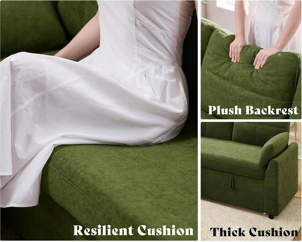 AMEILIFE Sofa Bed, Sleeper Sofa with Storage Chaise, Convertible Sofa Bed with Pull Out Couch, l Shaped Couch for Living Room-Green Linen