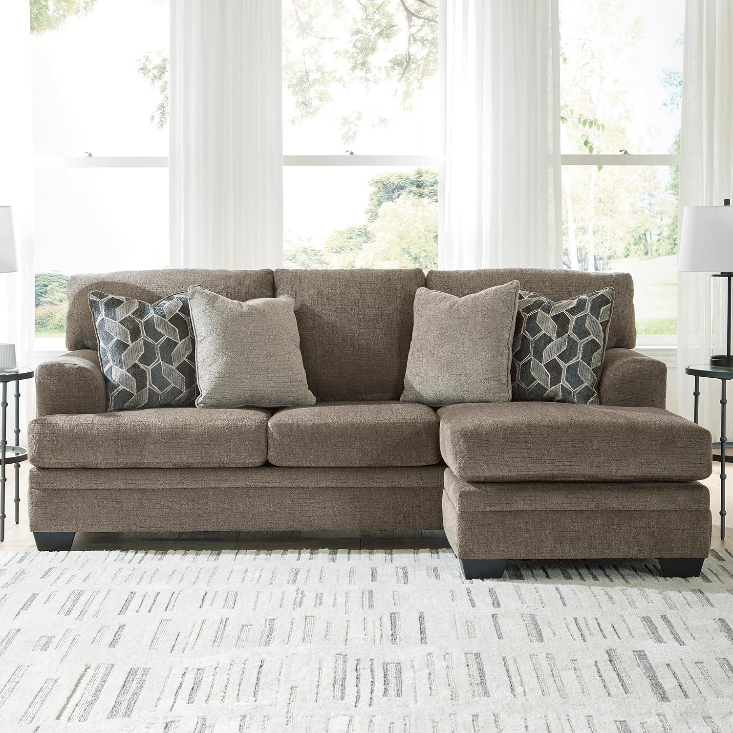 Signature Design by Ashley Stonemeade Casual Right-Arm Facing Sofa Chaise with 4 Toss Pillows, Dark Brown