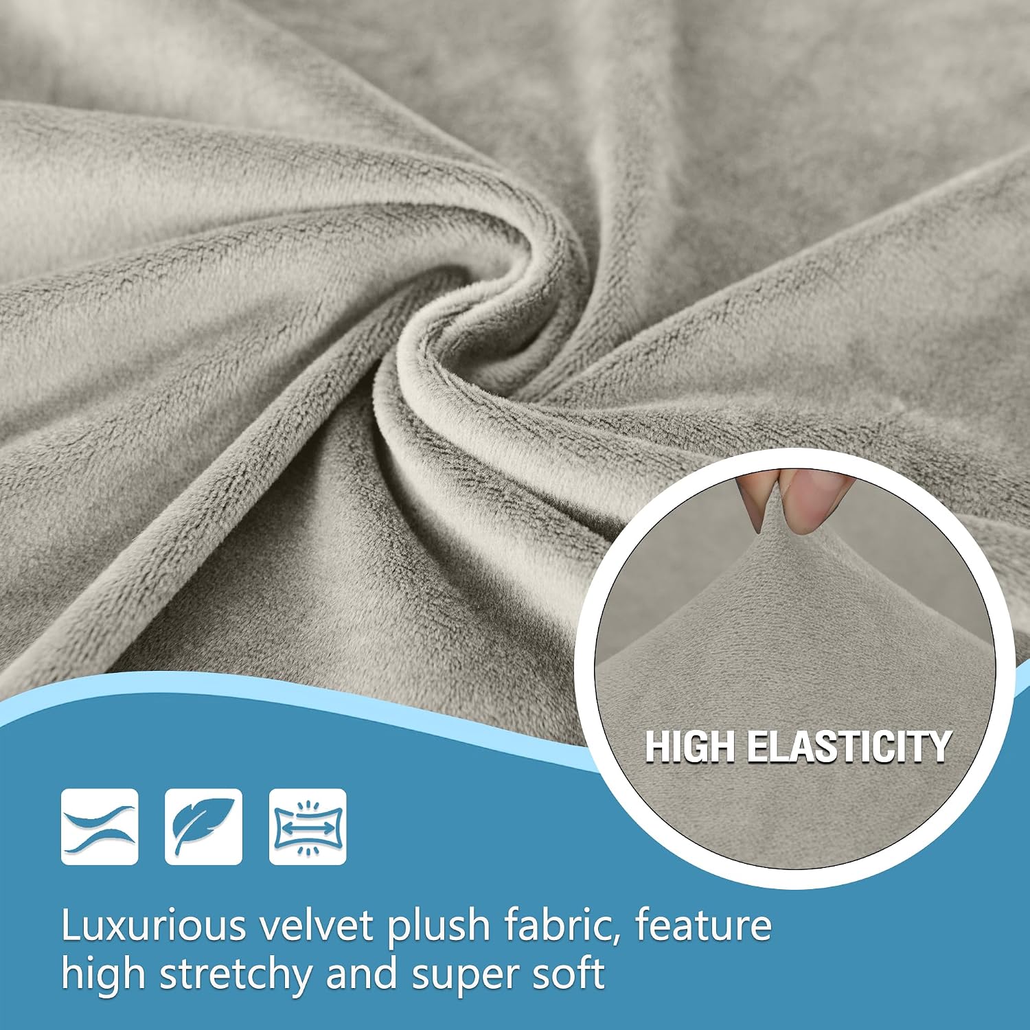 HDCAXKJ Corner Sectional Couch Covers Velvet Stretch L Shape Sofa Cover Soft Thick Sectional Slipcovers U Shaped Living Room Non Slip Magic Furniture Protector for Pet Dogs (Air Gray, Large)