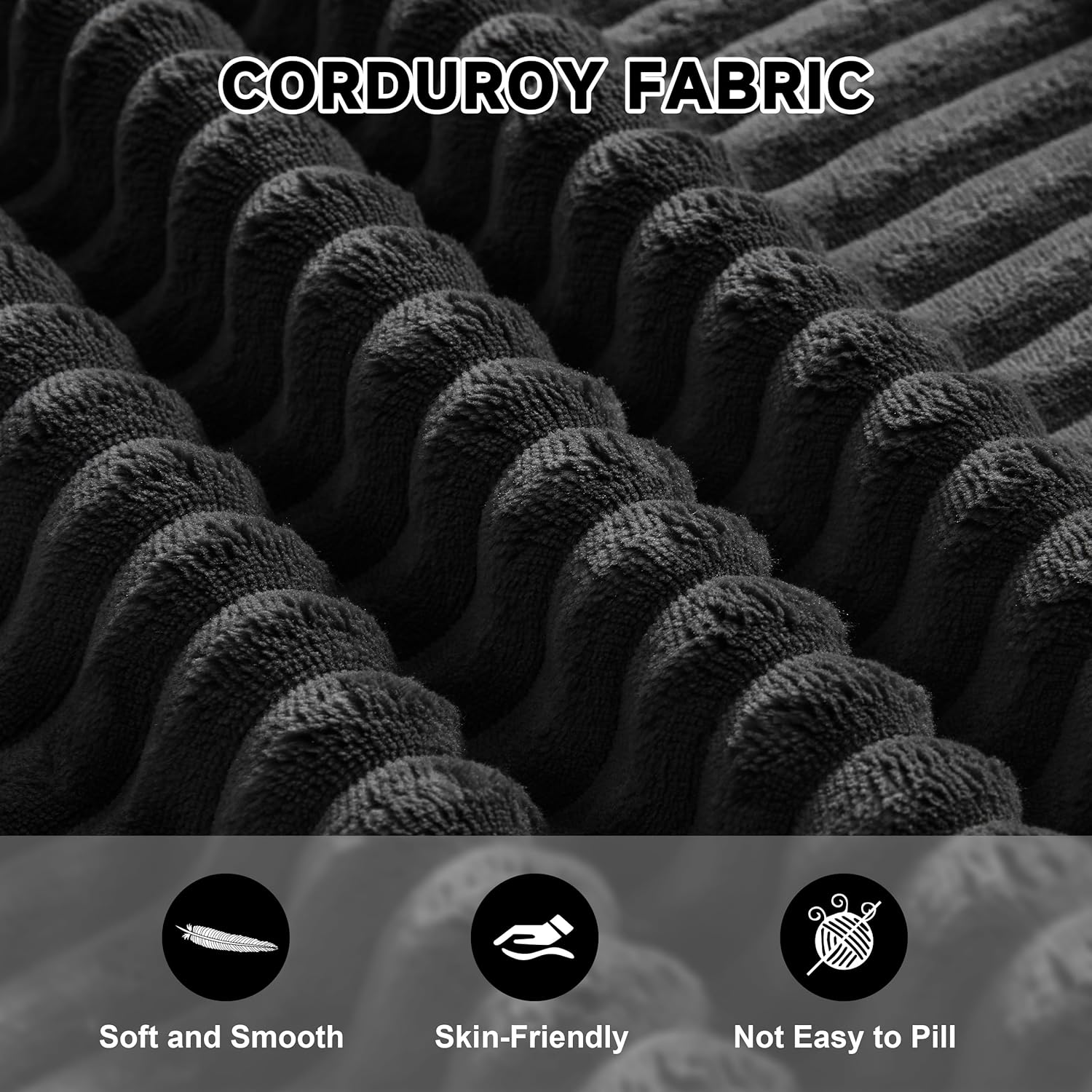 Cloud Couch Sectional, Modular Sofa with Deep Seat, Plush Corduroy U Shaped Boneless Couch, Convertible Sectional Couches for Living Room (Black, 3 Seater & 1 Ottoman)
