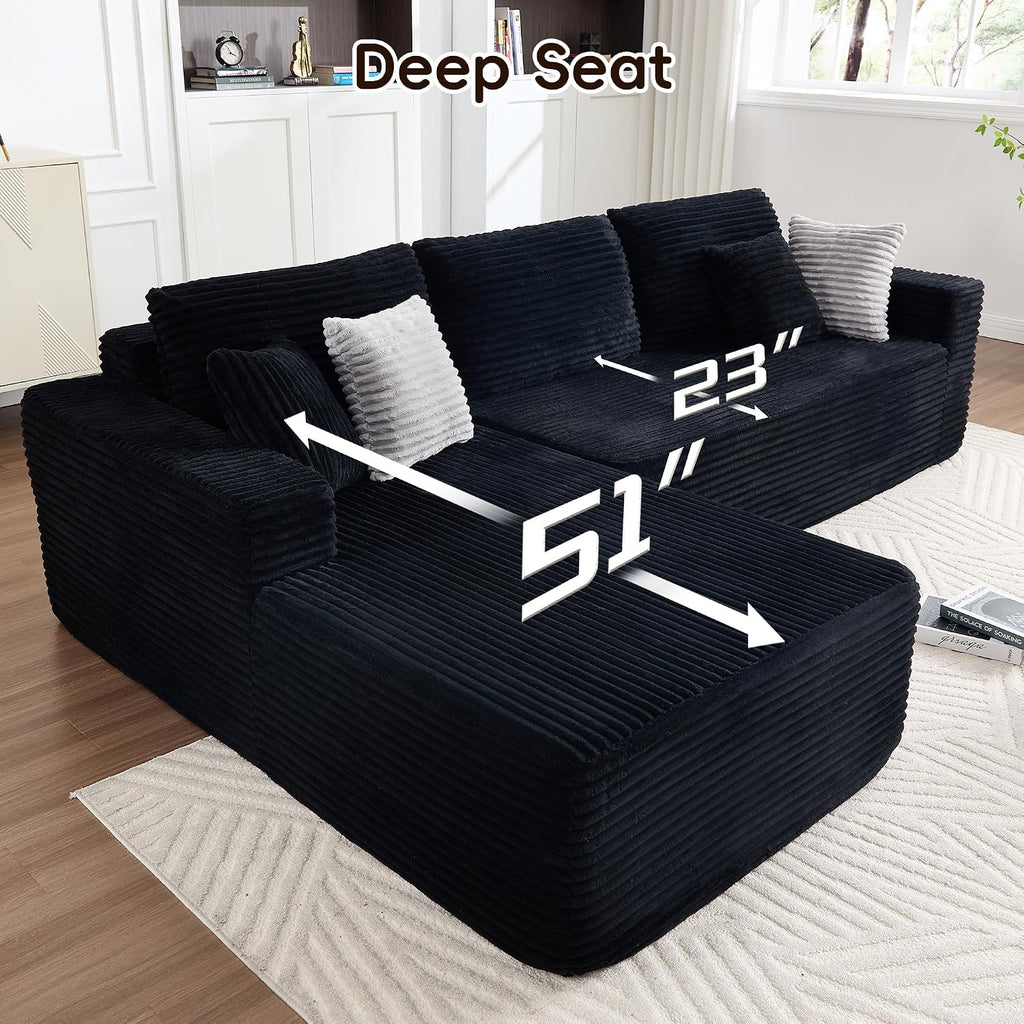 Opiesit 108' Boneless Couches for Living Room, Modular Sectional Sofa with Oversized Chaise, L-Shape Cloud Couch with Deep Seat, High-Density Memory Foam, No Assembly Required, Plush Corduroy Black