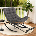 Garvee Papasan Rocking Chair with Foot Rest, Oversized Papasan Chair with Thick Removable Cushion and Metal Frame, Lounge Chairs and PE Rattan Rocker for Patio, Porch, Garden, Lawn, Living Room