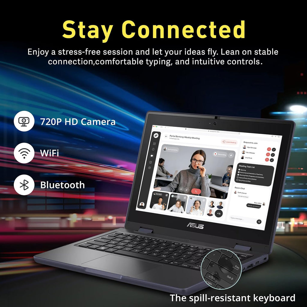 ASUS BR1102FGA 11.6' 2-in-1 Rugged & Spill Resistant Touchscreen Laptop, Intel Celeron N100, 4GB RAM, 288GB Storage(128GB SSD+160GB Docking Station Set), UHD Graphics, WiFi 6, Webcam, Win 11 Pro, Gray
