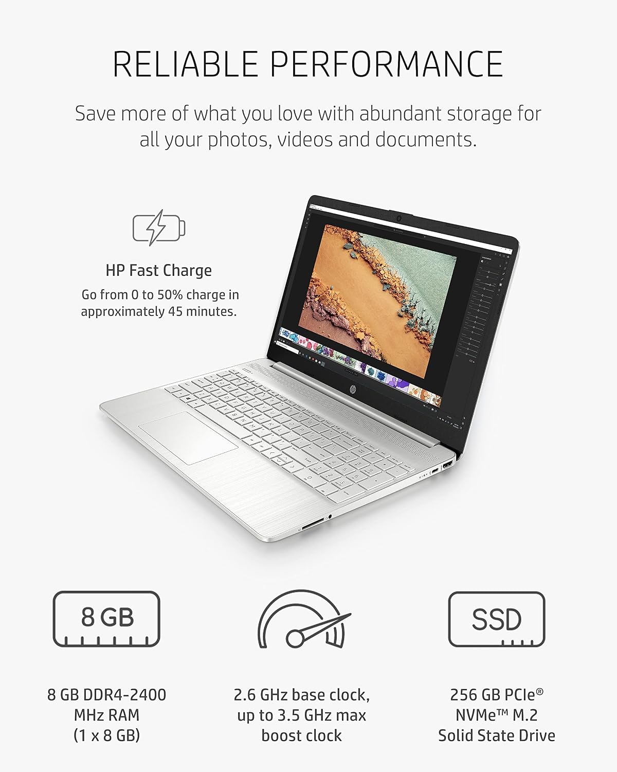 HP 15 Laptop, AMD Ryzen 3 Processor, 8 GB RAM, 256 GB SSD, 15.6' Full HD Windows 10 Home in S Mode, Lightweight Computer with Webcam and Dual Mics, Work, Study, & Gaming (15-ef1050nr, 2021)