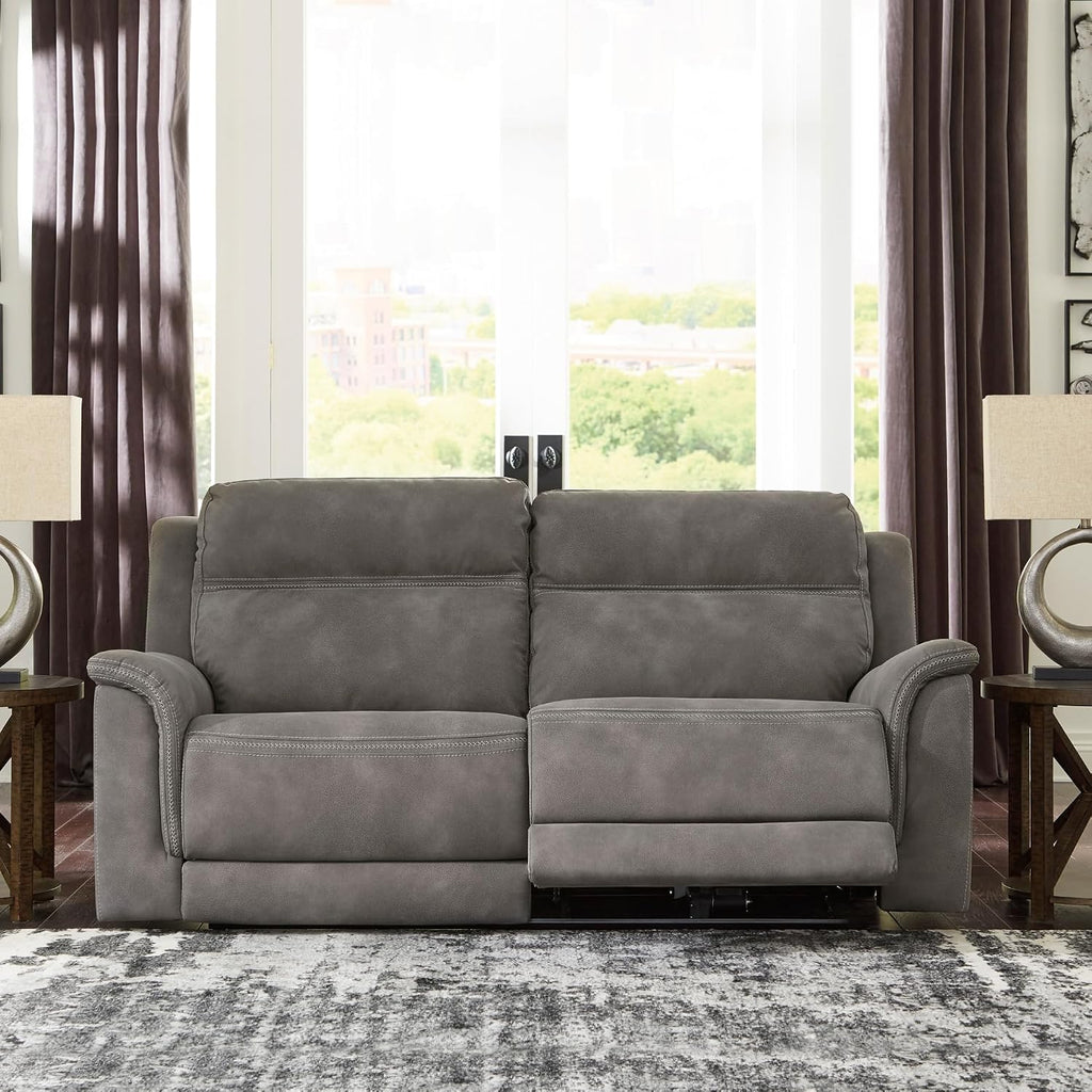 Signature Design by Ashley Next-Gen DuraPella Power Reclining Sofa, USB, Extended Ottoman, Water Repellent Faux Leather, 80' W x 42' D x 42' H, Slate Gray