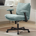 Kassipo Criss Cross Legged Office Chair with Wheels and Flip-Up Arms, Upholstered Criss Cross Desk Chair, Wide Seat Chairs for Home Office, Vanity, Apartment, Light Green