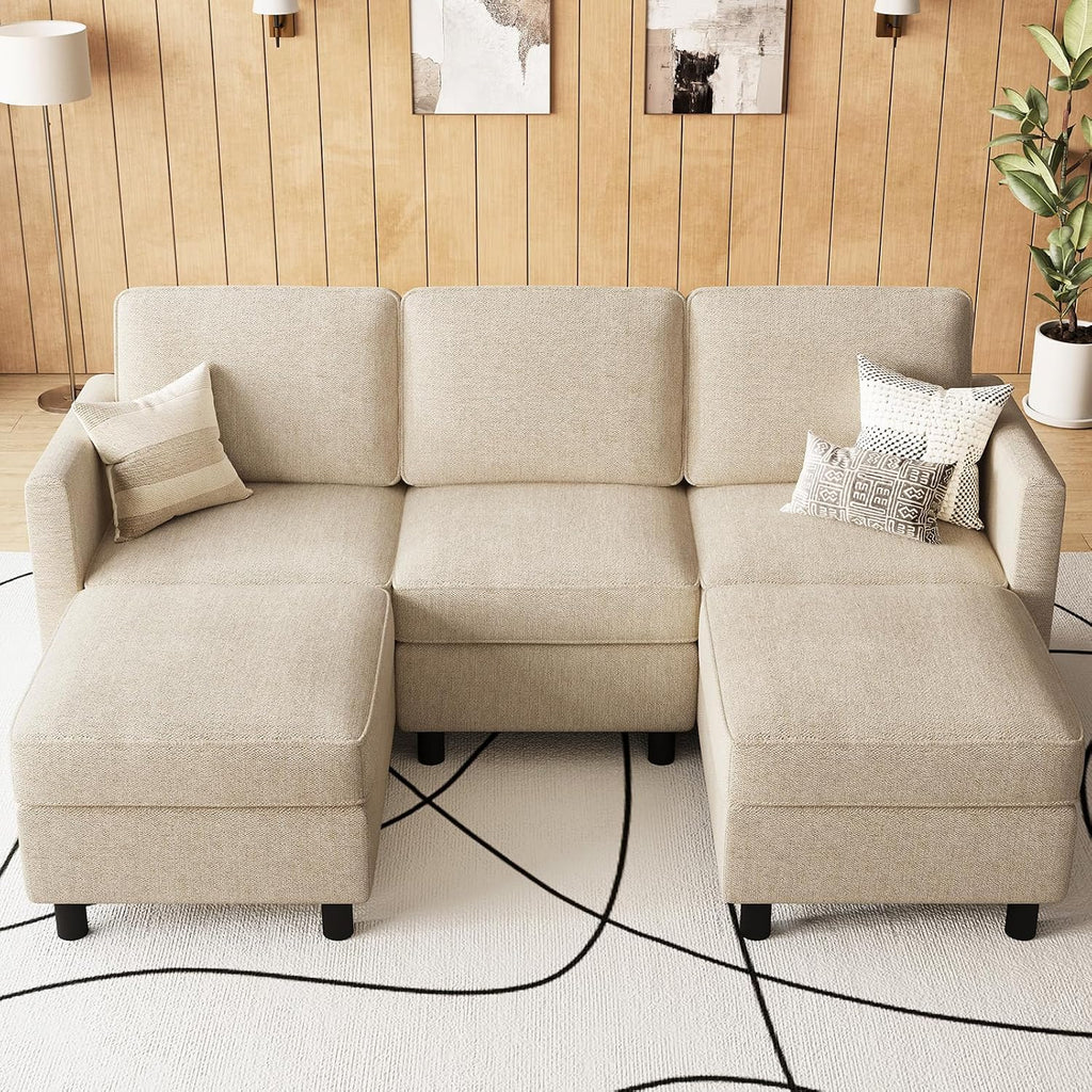 Belffin 84.3' 5 Seats U Shaped Couch Modular Sectional Sofa Washable Sectional Couches for Living Room Comfy Couches with Storage Seat Couch Sofas with Chaise,Beige