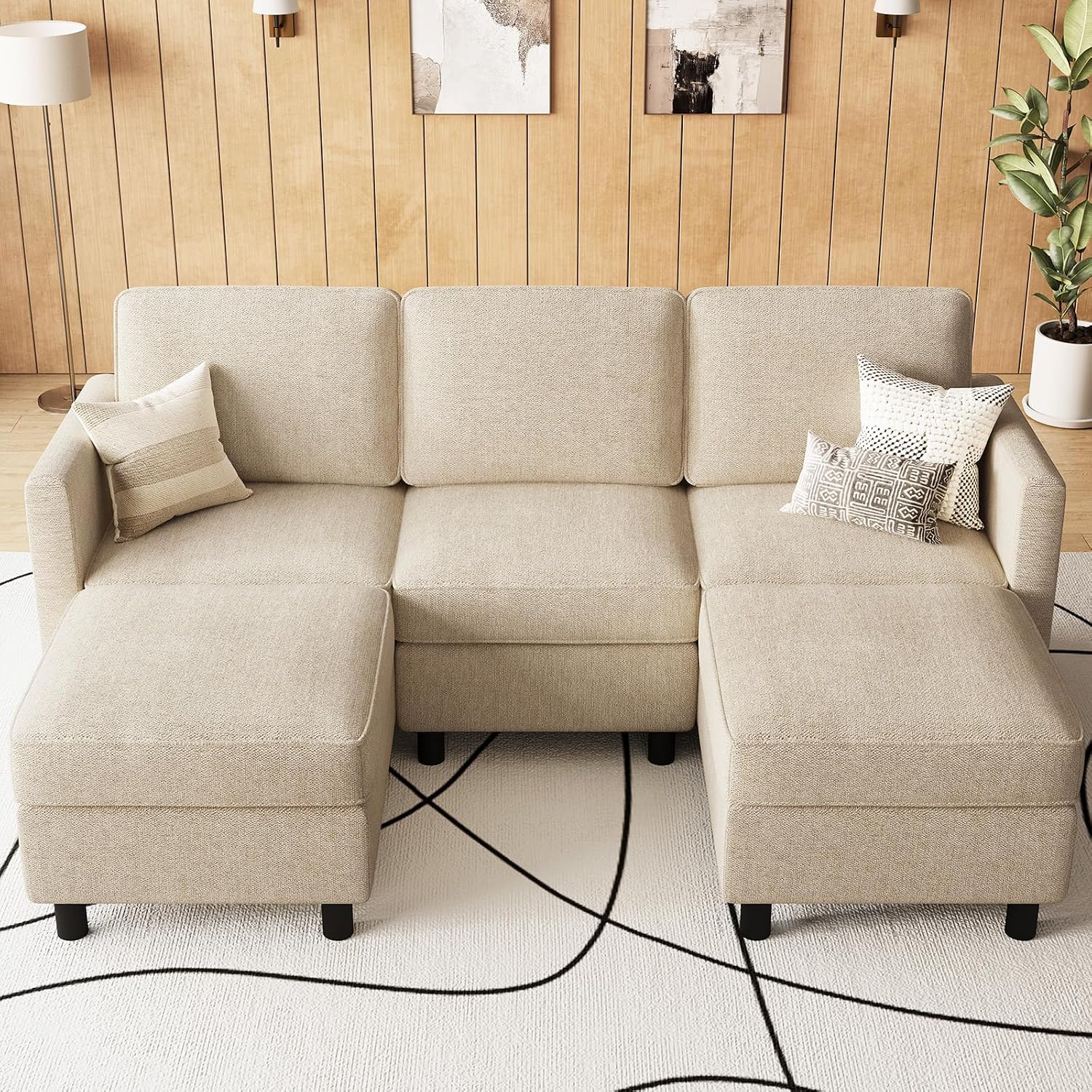 Belffin 84.3' 5 Seats U Shaped Couch Modular Sectional Sofa Washable Sectional Couches for Living Room Comfy Couches with Storage Seat Couch Sofas with Chaise,Beige