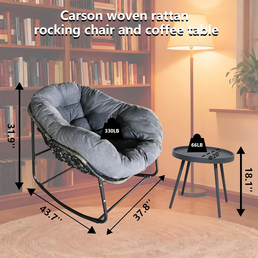 Modern Rocking Chair with Side Table Set, 2-Piece Patio with Soft Cushion & Side Table, 330 LBS Capacity, All-Weather Balcony Furniture