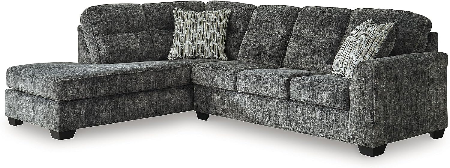 Signature Design by Ashley Lonoke Casual Left-Arm Facing 2-Piece Sectional with Chaise, Loose Seat Cushions, Throw Pillows Included, Gray