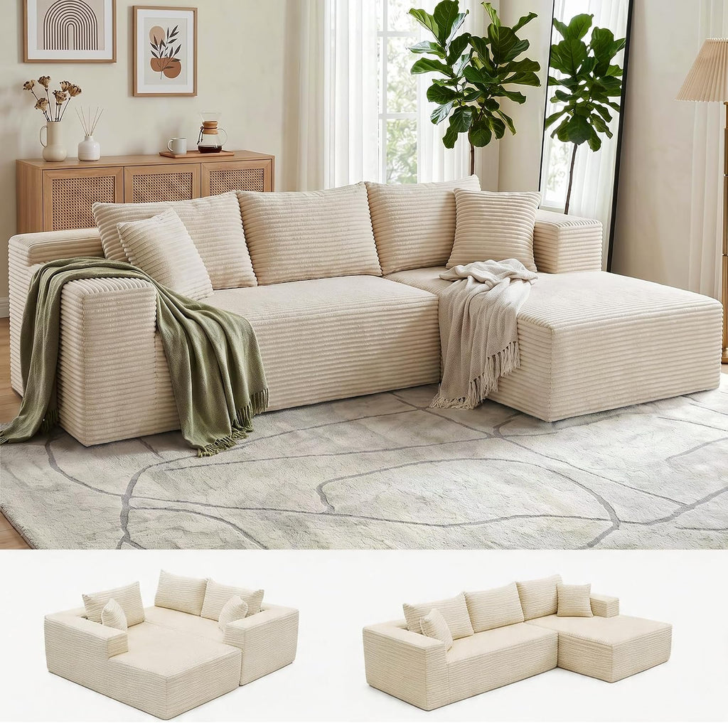 Bashaw 108' Modular Sectional Sofa Couches with Chaise, L-Shape Boneless Couch Deep Seat Upholstered Boneless Sectional Couch for Living Room (Beige, 108' Right Facing Chaise)