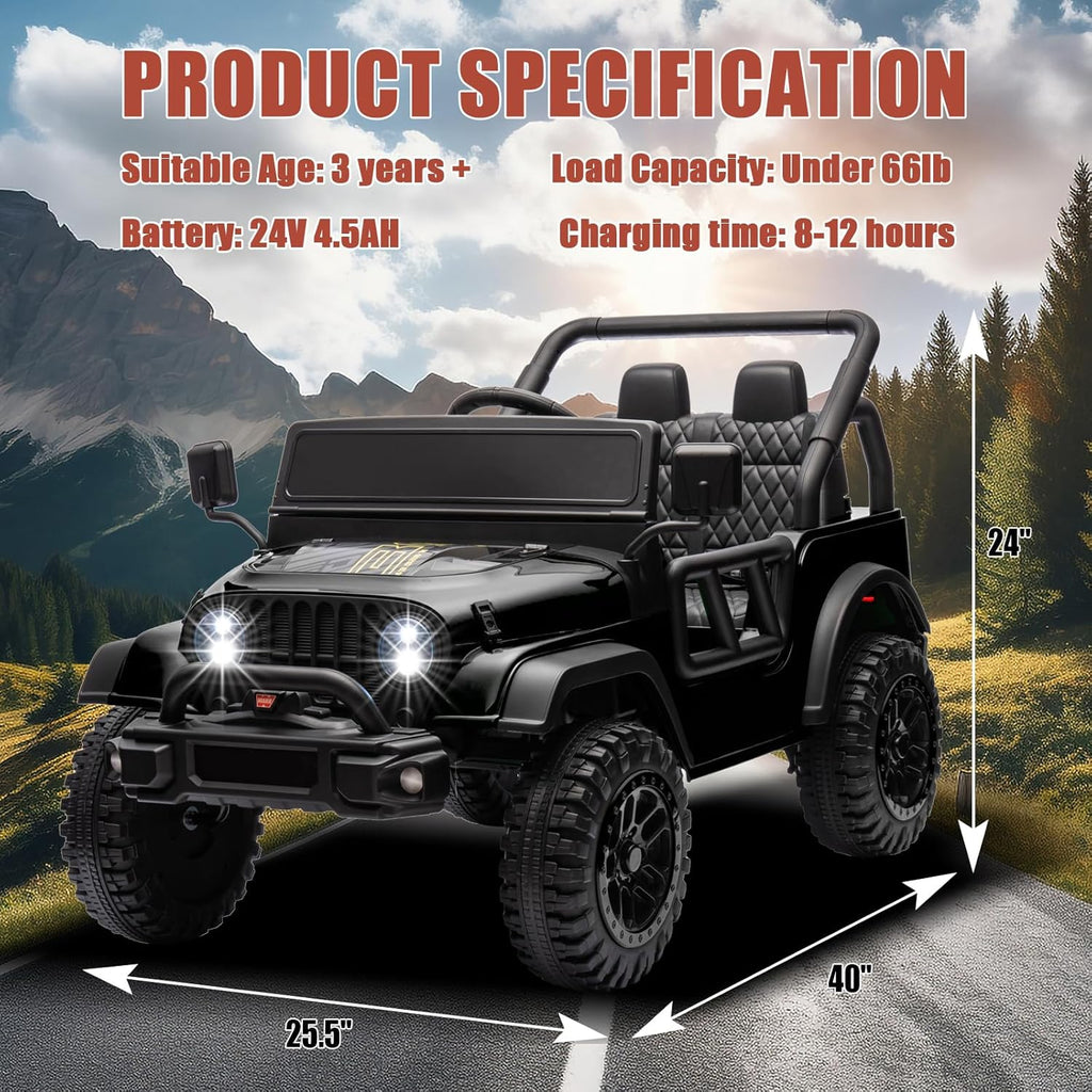 POSTACK 24 Volt Ride on Car with Parental Remote Control, 4x4 Battery Powered Electric Vehicle, 4WD Ride on UTV Toy for Kids to Drive w/Music, Bluetooth, Power 4 Wheels for Toddler Ages 3+, Black