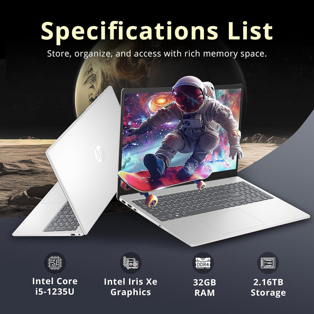 HP Pavilion 15.6' FHD IPS Laptop, Intel i5-1235U, 32GB RAM, 2.16TB Storage(2TB SSD + 160GB Docking Station Set), Intel Iris Xe Graphics, Num Pad, Webcam, Wi-Fi 6, Windows 11, Silver