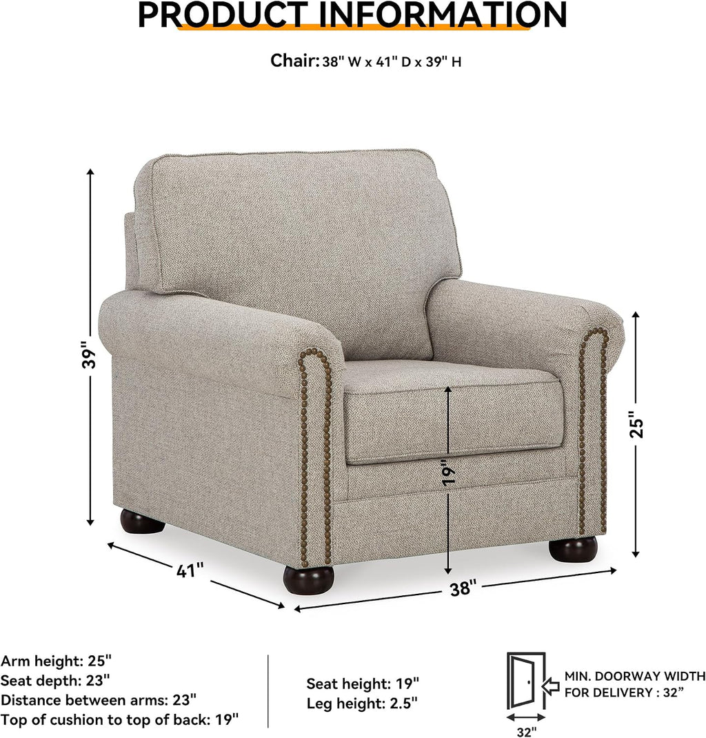 Signature Design by Ashley Gaelon Transitional Upholstered Chair with Nailheads, Light Gray