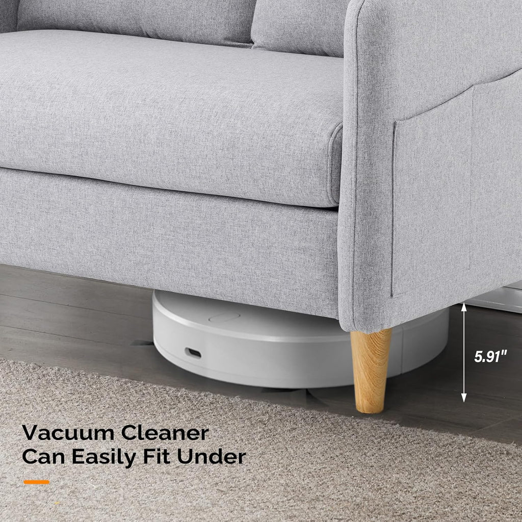 VINGLI 47' Small Couch, Linen Loveseat Sofa Light Grey Mini Couch Mid Century Modern Decor Love Seat for Small Spaces Living Room, Bedroom, Play Room