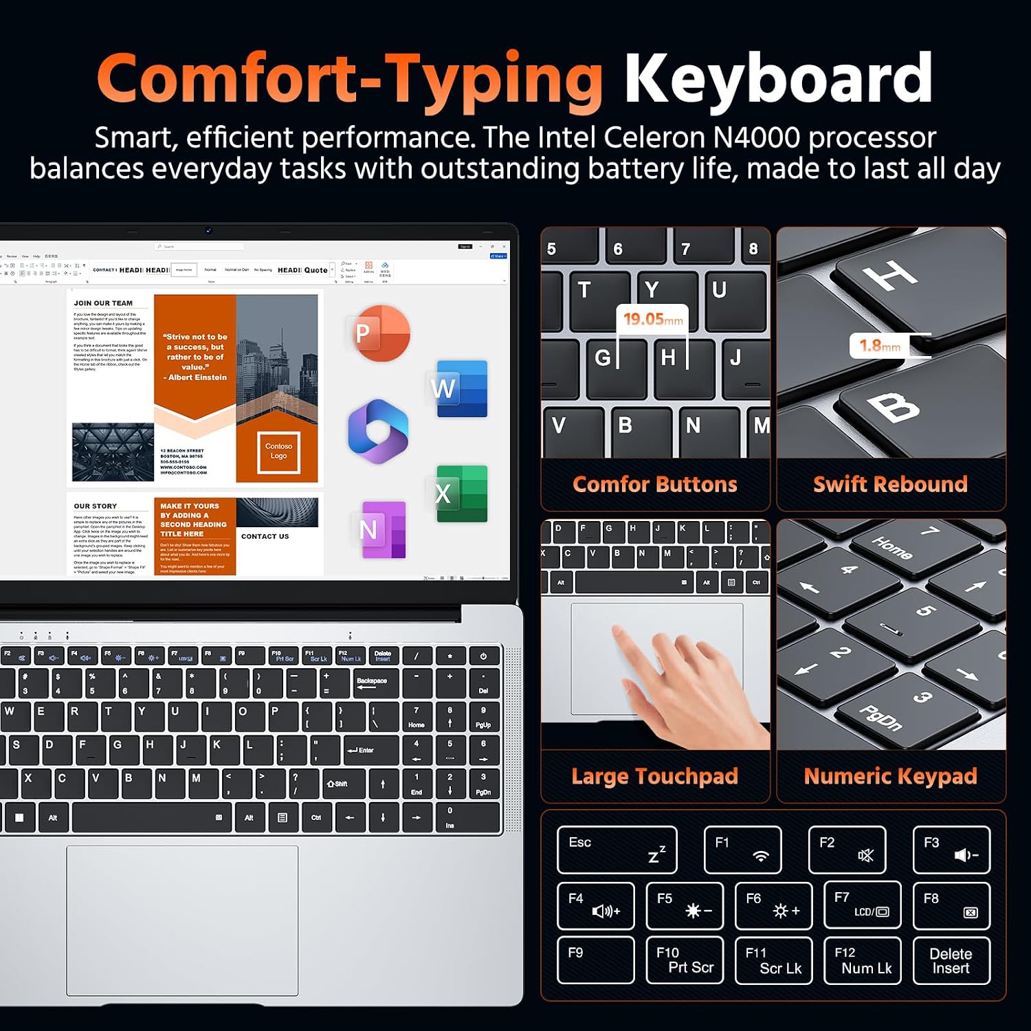 15.6' Laptop Computer, 8GB RAM 256GB SSD Celeron N4000(up to 2.6GHz) Laptop Win 11 Office Suite FHD IPS sRGB Notebook 2.4G&5G WiFi BT 4.2 HDMI USB 3.0 5000mAh Battery for Home Student Business