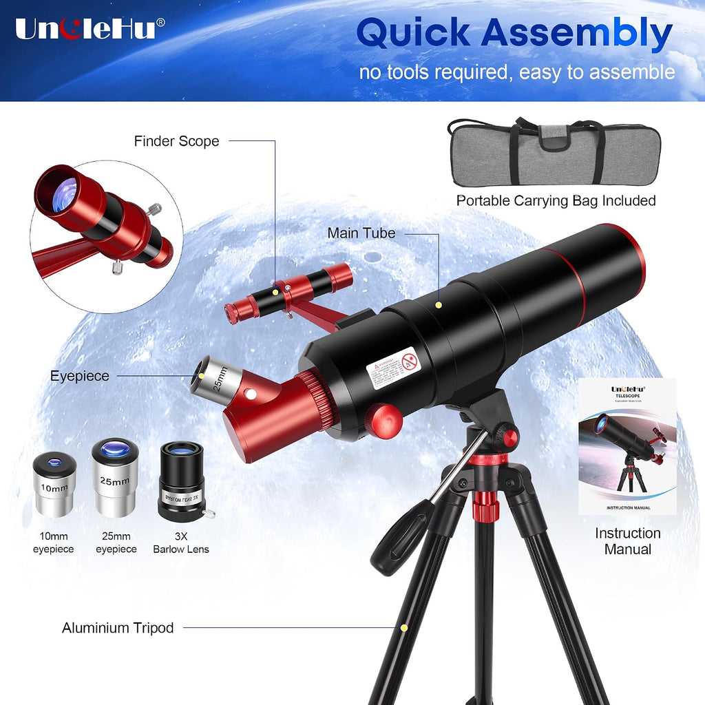Telescope for Adults High Powered, 90mm Aperture 550mm Professional Telescope for Kids&Beginners with Folding Stool&Tripod&Phone Adapter&Carrying Bag, Portable Travel Refractor Astronomical Telescopes
