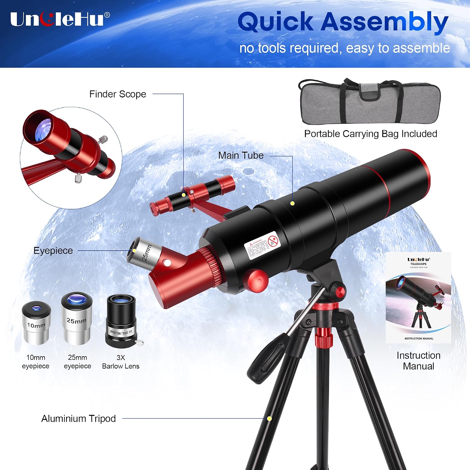 Telescope for Adults High Powered, 90mm Aperture 550mm Professional Telescope for Kids&Beginners with Folding Stool&Tripod&Phone Adapter&Carrying Bag, Portable Travel Refractor Astronomical Telescopes