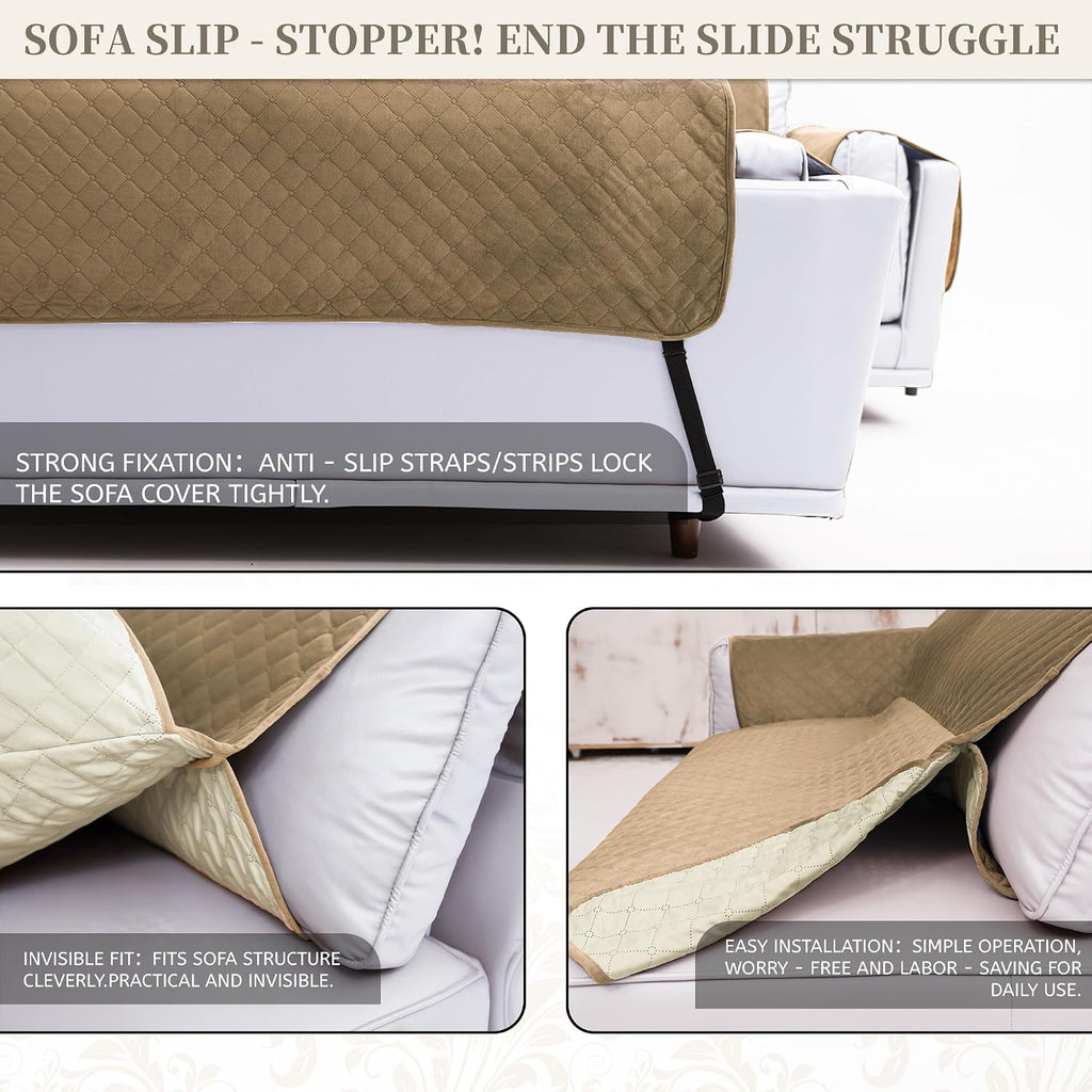 Sectional Couch Covers for Dogs 100% Waterproof Corner L Shaped Sofa Cover Pet Friendly Velvet Washable Anti Slip L Shape Modular Sofa Slipcover Protector with Pockets (Camel, X-Large)