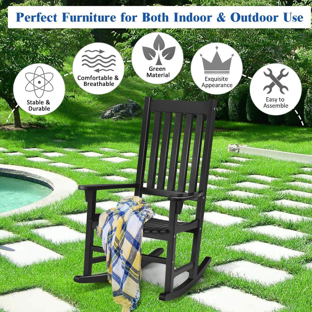 Giantex Rocking Chair Acacia Wood Frame Outdoor& Indoor for Garden, Lawn, Balcony, Backyard and Patio Porch Rocker (2, Black)