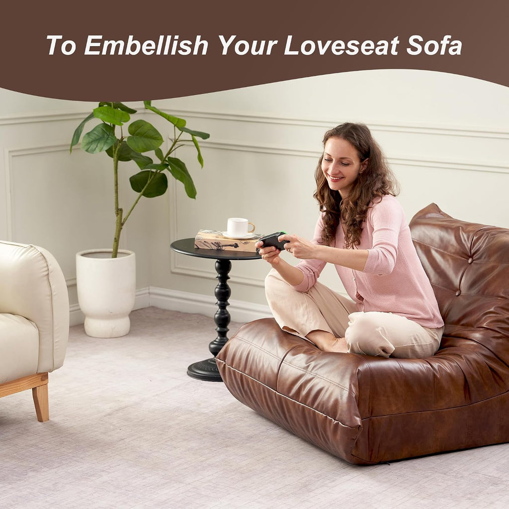 Hobestluk Giant Bean Bag Chair Lazy Floor Sofa, Memory Foam Fireside Sofa for Adults, Big Beanbag Faux Leather Armless Chair for Living Room Bedroom Dorm Office (Brown, Single)