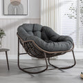 Patio Rocking Chairs, Oversized Wicker Egg Rocking Chair,Indoor & Outdoor Upholstered Papasan Chairs, Modern Lounge Chair for Balcony,Living Room Patio, Front Porch, Garden(Grey)