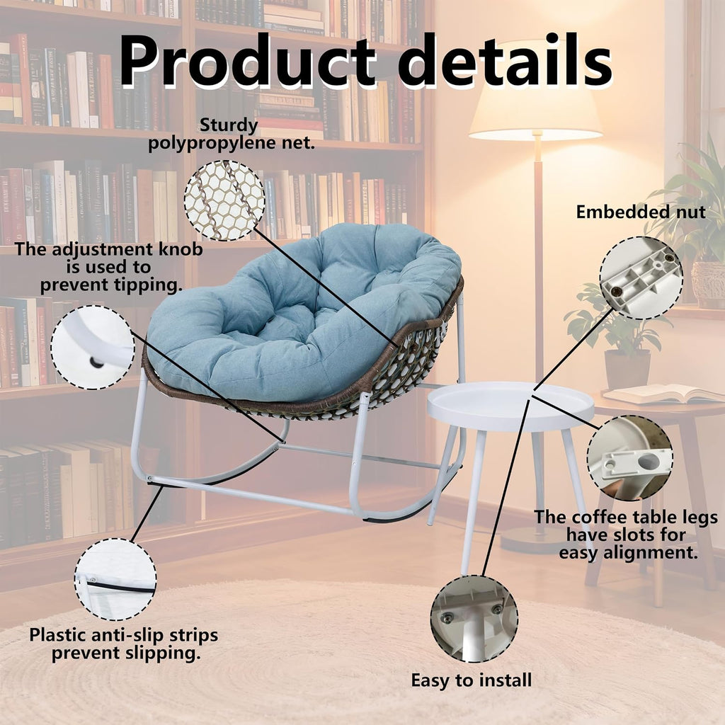 Modern Rocking Chair with Side Table Set, 2-Piece Patio with Soft Cushion & Side Table, 330 LBS Capacity, All-Weather Balcony Furniture
