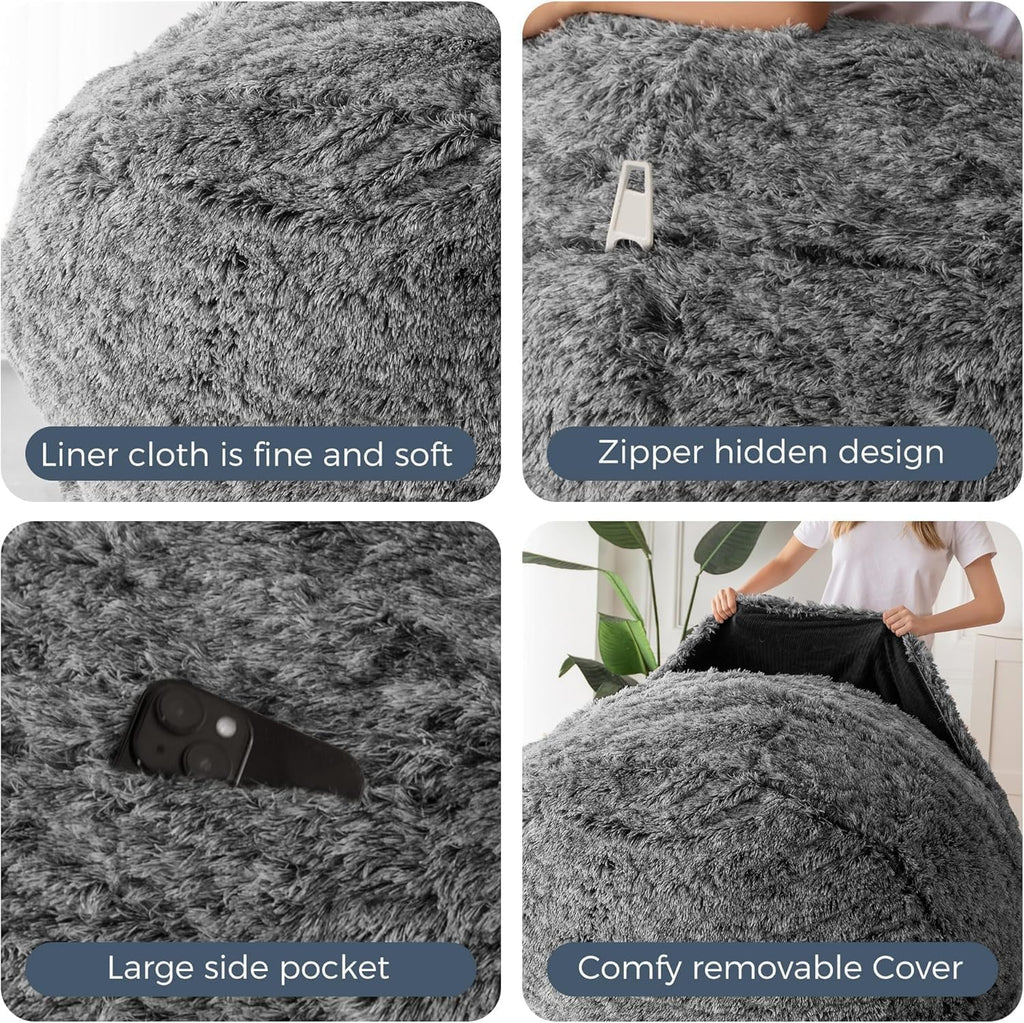 MAXYOYO Giant Bean Bag Chair Bed for Adults, Convertible Beanbag Folds from Lazy Chair to Floor Mattress Bed, Large Floor Sofa Couch, High-Density Foam Filling
