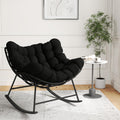 Oversized Wicker Papasan Rocking Chair, Indoor Outdoor Egg Chair Rocker, Comfy Patio Recliner with Modern Egg Style, Black