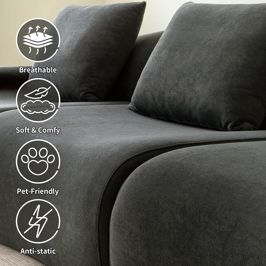 Modern L-Shape Cloud Sofa, 114' Modular Sectional – Boneless Design in a Box, Upholstered Chaise Lounge for Living Room & Bedroom, No Assembly Needed, Cool Gray