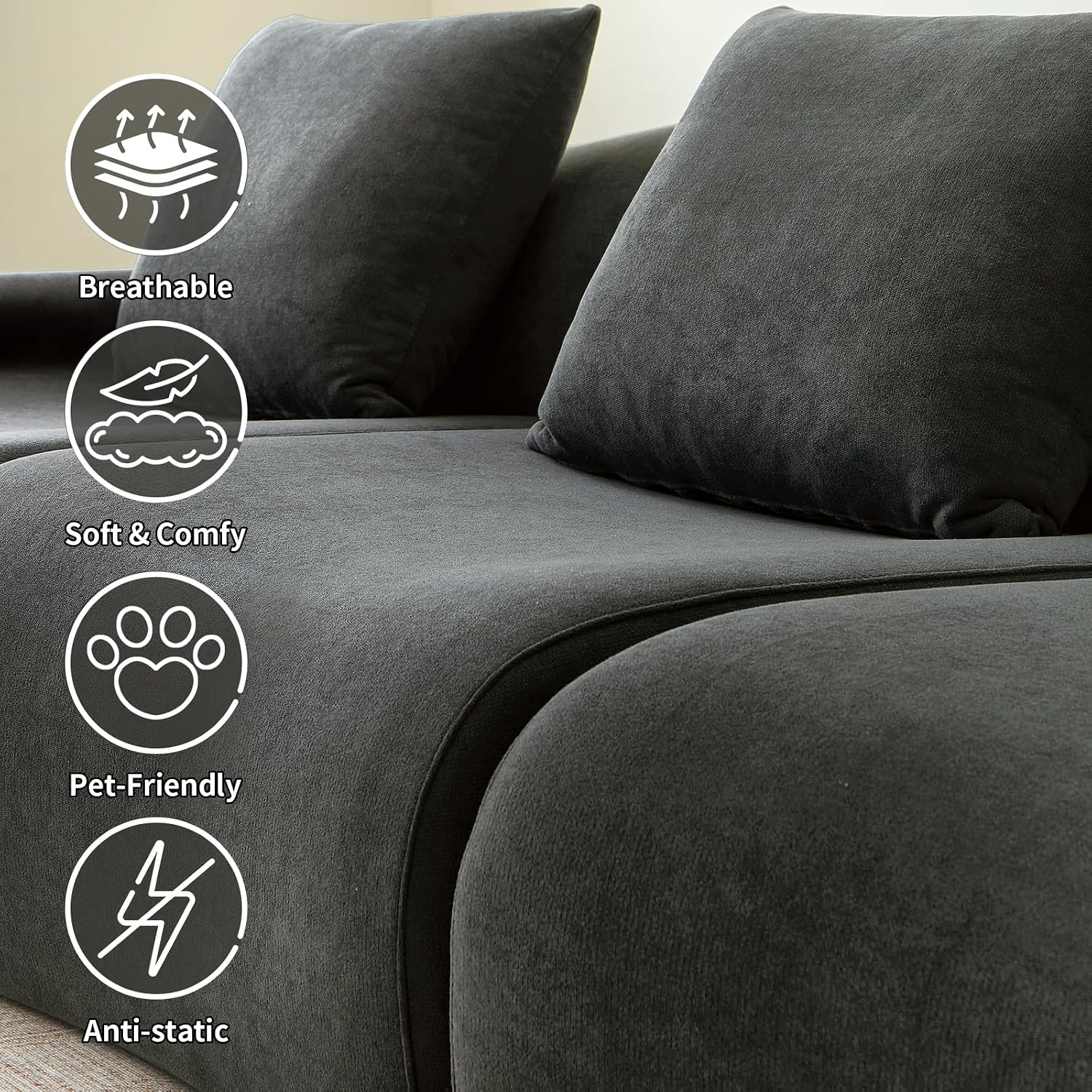 Modern L-Shape Cloud Sofa, 114' Modular Sectional – Boneless Design in a Box, Upholstered Chaise Lounge for Living Room & Bedroom, No Assembly Needed, Cool Gray