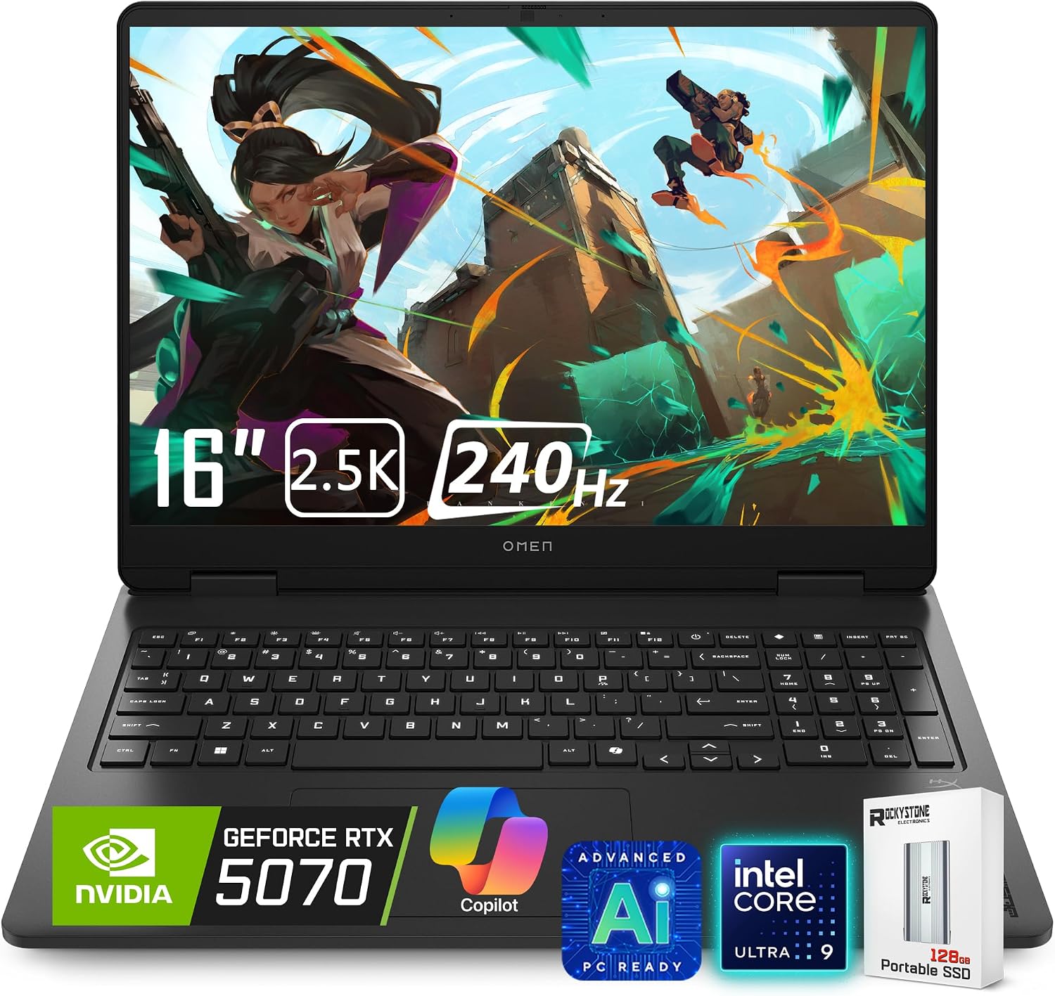 HP OMEN 16 Gaming Laptop, 16 240Hz 2.5K Display, Intel Core Ultra 9 285H(>i9-14900, 5.4GHz), GeForce RTX 5070, Copilot, AI & VR Ready, Backlit Keyboard, Windows 11 Pro, Black(64GB DDR5 RAM | 1TB SSD)