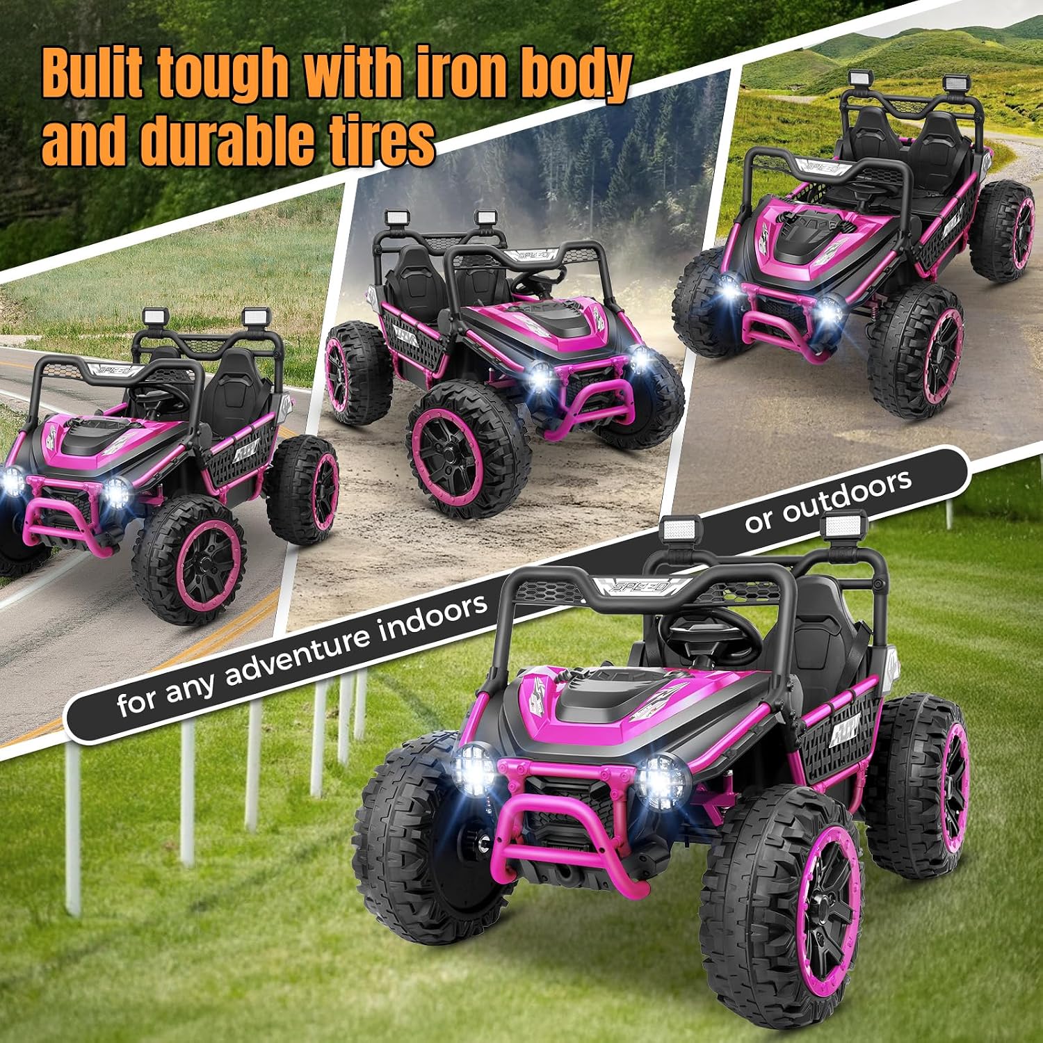 Hikole 24V Ride on Toy Car for Big Kids 4-8, XL Kids UTV 2 Seater with Remote Control, 22' Spacious Seat, MP3 & USB, 3 Speed, Storage, Electric Power Wheels for Boys Girls, Pink